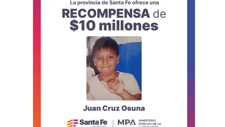 Recompensa: 10 millones a quien aporte datos sobre el asesinato de Juan Cruz Osuna de 13 años